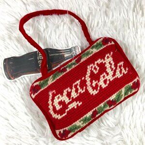 Vintage Coca-Cola Needlepoint Poinsettia Pillow Ornament